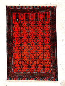 Hand Knotted Balouch Orange Tribal Oriental Nomadic Wool Area Rug 3 2 X 4 8 