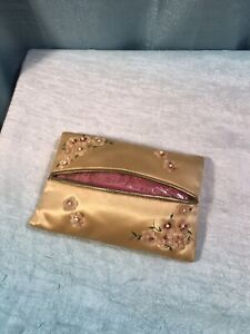 Antique Pocket Tissue Holder Pink Peach Satin W Vintage Kleenex Purse Accessory