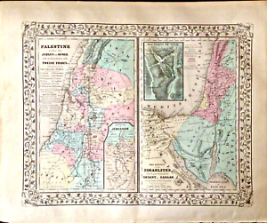 1885 Rare Antique Mitchell Atlas Map Of Biblical Israel Palestine 15 X 12 
