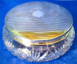 Charles S Green Co Powder Jar Art Nouveau Sterling Silver Lid Crystal Marked
