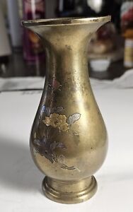 Antique 5 Inch Japanese Meiji Mixed Metal Box Iron Gold Silver Vase