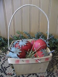 Wood Berry Basket With Hand Painted Strawberry Easter Eggs Spring Farmhouse