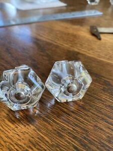 2 Antique Vintage 6 Sided Glass Crystal Cabinet Knobs Drawer Pulls 1 3 8 