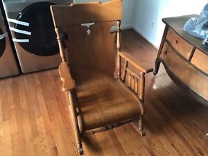 Antique Oak Rocker Rocking Chair With One Piece Seat Curved Back