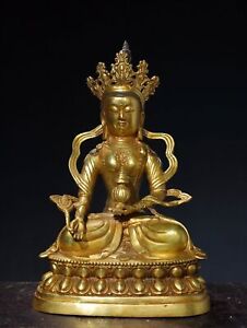 12 6 Old Tibetan Buddhism Temple Bronze Gilt Amitabha Longevity Buddha Statue