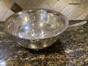 Huge Vintage Wallace Silver Plated Punch Fruit Bowl Lg 2 Sided Wallace Ladle