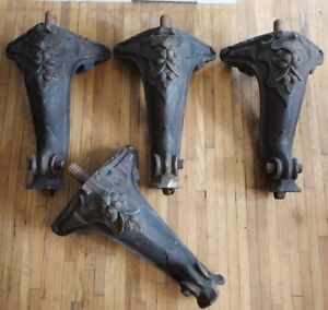 Antique Set 4 Square Grand Piano Legs Victorian Carved Wood Table 23 Leaves