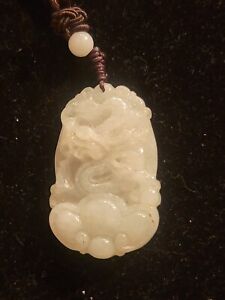 Chinese White Hetian Jade Dragon Pendant Necklace