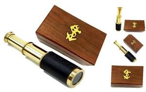6 Brass Handheld Telescope With Wooden Box Pirate Navigation With Anchor