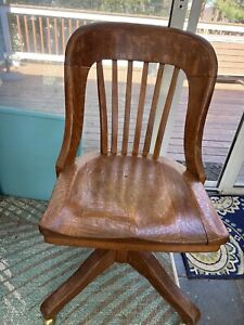 Vintage Sikes Wooden Swivel Office Banker Chair Antique Industrial