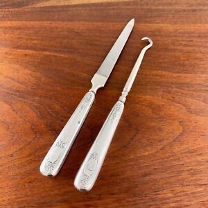 Tiffany Co Victorian Sterling Silver Handled Matching Buttonhook Nail File