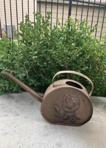 Gorgeous Vintage Watering Can Copper Brown Color Rose On Front
