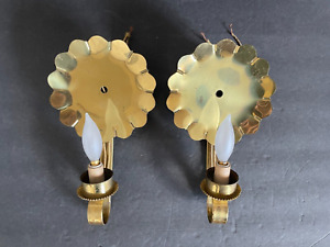 Vintage Pair Brass Plated Wall Reflector Sconce Fixtures Lights Lamps