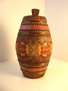 Old Antique Primitive Wooden Hand Made Flask Flat Bottle Flat Keg Pavur