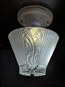 Incredible Vtg Deco Consolidated Glass Hanging Light Fixture Slip Shade Pattern