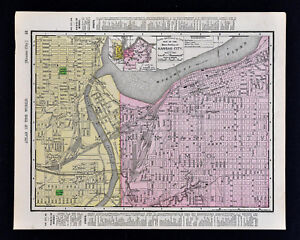 1900 Rand Mcnally Map Kansas City Plan Missouri River Railroads City Hall
