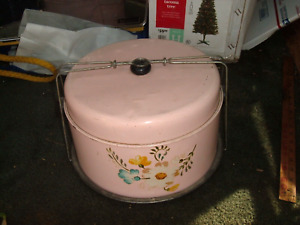 Antique 1930s 40s Tin Cake Carrier W Hinge Wire Closure Shabby Chic Piece