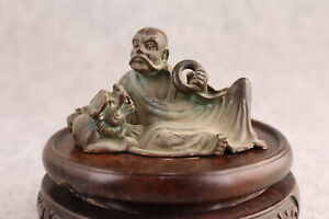 Tibet Buddha Blessing Arhat Figure Statue Collect Bronze Temple Table Decor