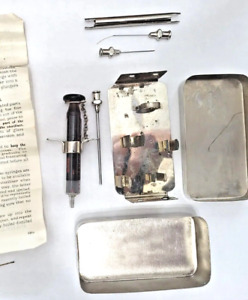 Vintage Parke Davis Co Dentist Syringe Metal Case Pouch Antique Apothecary