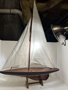 Vintage Wooden Simple Large Yacht Hand Built Painted 27 X 39 X 6 Inches Old