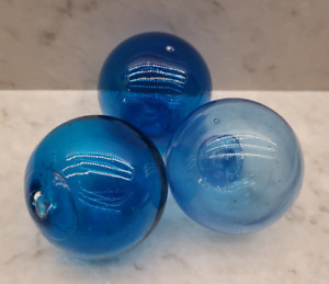 3 Blue Hand Blown Glass Fishing Float Ball Globe Buoy 2 5 