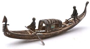 Chinese Miniature Filigree Solid Silver Rowboat Early 20th Century 19 27g