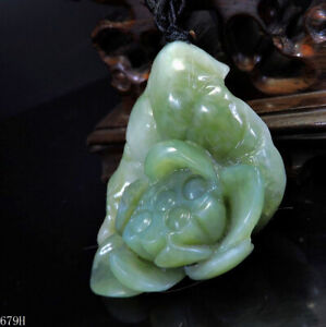 100 Natural Hand Carved Jade Pendant Jadeite Necklace Lotus Flower 679h