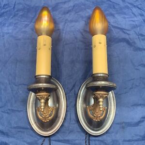 Antique Pair Bronze Sconces Newly Rewired Candle Sconce 68d