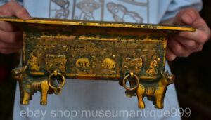 11 6 Old Chinese Bronze Gilt Ware Dynasty Beast Characters Storage Basin