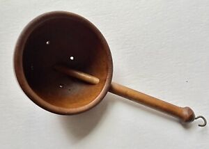 Antique Finely Turned Wooden Colander Ladle Warm Patina Am Circa 1900