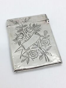 Ornate Antique Solid Sterling Silver Card Case Aesthetic Movement Floral