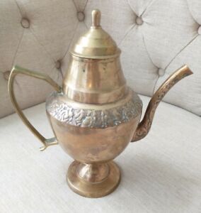 Vtg Brass Teapot Engraved Etched Ornate Footed Kettle Hollywood Regency Boho