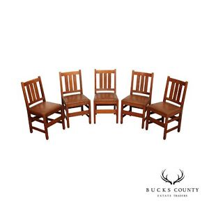 L J G Stickley Antique Mission Oak Set Of Five Dining Chairs