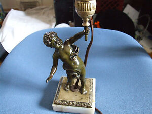 1900 S Vintage French Bronze Marble Boy Child Table Lamp One Of A Kind 
