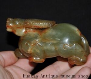 3 Collect Natural Hetian Jade Hand Carved Fengshui Wealth Cattle Beast Statue