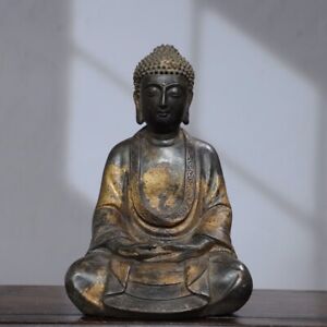 9 1 Antique Tibet Tibetan Buddhism Temple Bronze Gilt Shakyamuni Buddha Statue