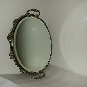 Antique Vintage Victorian Brass 2 Handle Mirror Vanity Perfume Tray 12 W 1 5 H