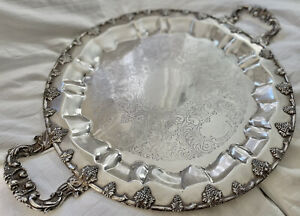 Vintage Silver Plated Copper Grape Ivy Scalloped Butlers Service Tray