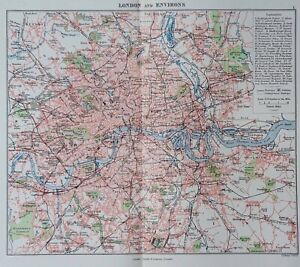 1896 London And Environs City Map Victorian England Hampstead River Thames 
