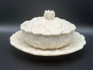 Antique Minton Parian Ware Water Lillies Pattern Lidded Bowl Cover With Plate