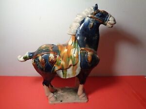 Vintage Antique Chinese Sancai Tang Dynasty Style War Horse Statue 19 By 16 