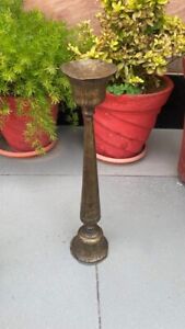 Ancient Old Brass Hand Crafted Rare 19 X 4 Big Candle Stand Floor Oil Lamp