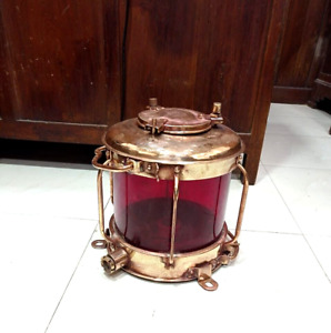 Old Salvaged Antique Original Marine Ship Nautical Red Glass Electric Lamp