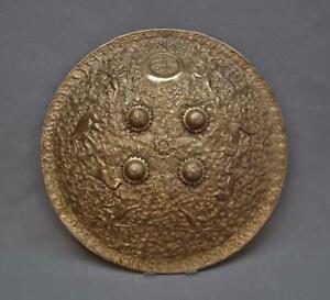 Antique Indo Persian Islamic Brass Shield India To Sword Tulwar Shamshir Talwar