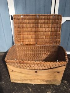 Large Antique French Wicker Trunk