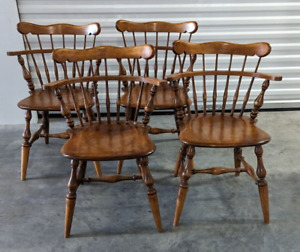 Lot Of 4 Ethan Allen Nutmeg Maple Comb Back Accent Dining Chair 459 A 
