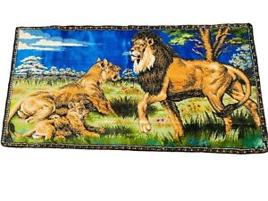 Vintage Handwoven African Lion Lionness Hanging Wall Tapestry 38 5 