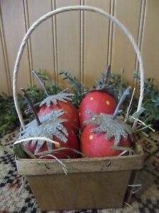 Wood Berry Basket With Hand Painted Strawberry Easter Eggs Spring Easter