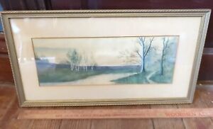 Antique Forest River Indiana Hoosier Painting Gold Framed Drawing Salon Vtg Rare
