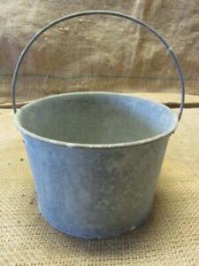 Vintage Galvanized Metal Bucket Antique Old Iron Pail Pot 9382